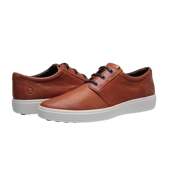 Ecco Men's Soft 7 Plain Toe Sneaker Lace Up Leather Comfort Oxford Shoe Cognac - Picture 8 of 9